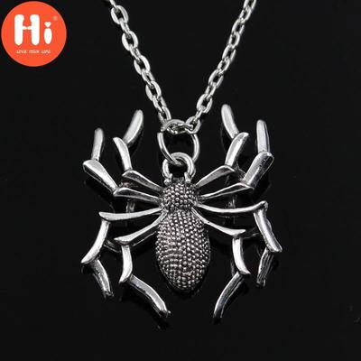Hi New Unique Vintage Silver Color Spider Pendant Chain Necklace for Women Men Halloween Party Jewelry Gifts