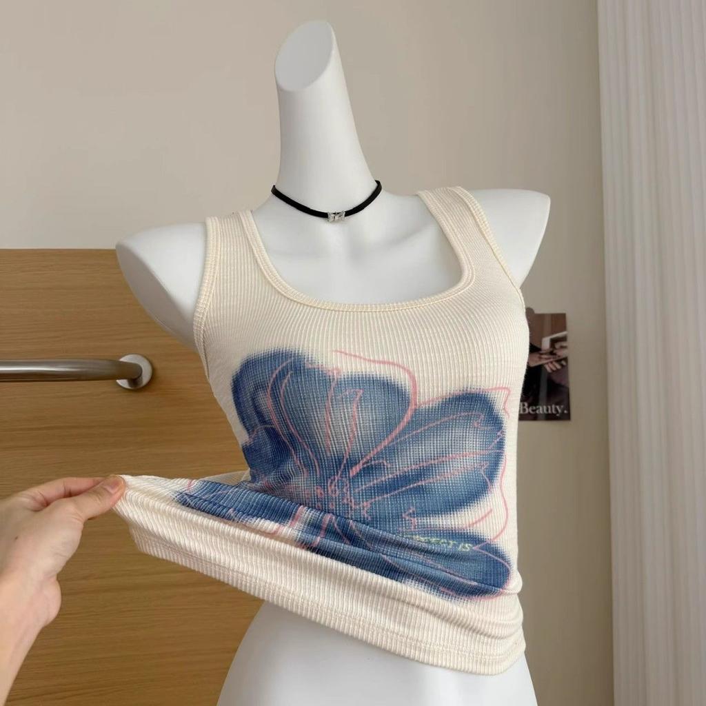 Blumenweste für Damen Design T-Shirts Ärmellose Träger-Tanktops Mädchen Y2K T-Shirts
