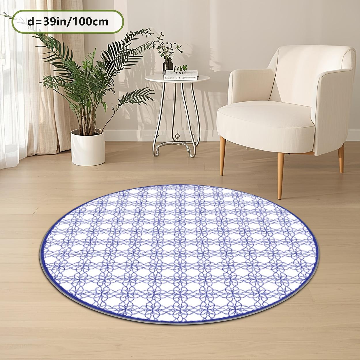 

Современный сине-белый геометрический круглый ковер, мягкий фланелевый, для декора гостиной, спальни, нескользящий, машинная стирка, коврик для игровой зоны детей 60cm