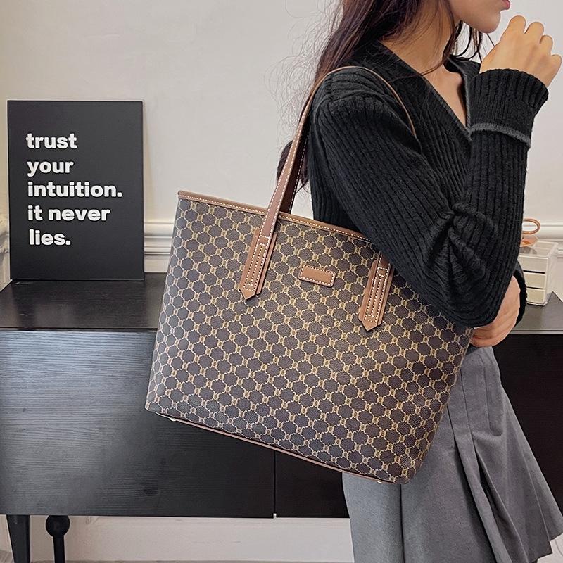 Bolso Tote de Alta Gama para Mujer con Estampado de Diamantes: Bolso de Hombro y Mano de Gran Capacidad Ligero de Lujo Tendencia 2025