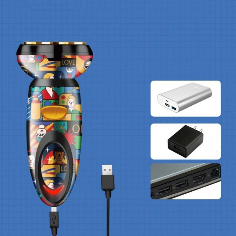 Electric Shaver Mini Portable Print Graffiti Usb Rechargeable Dual Head Shaver