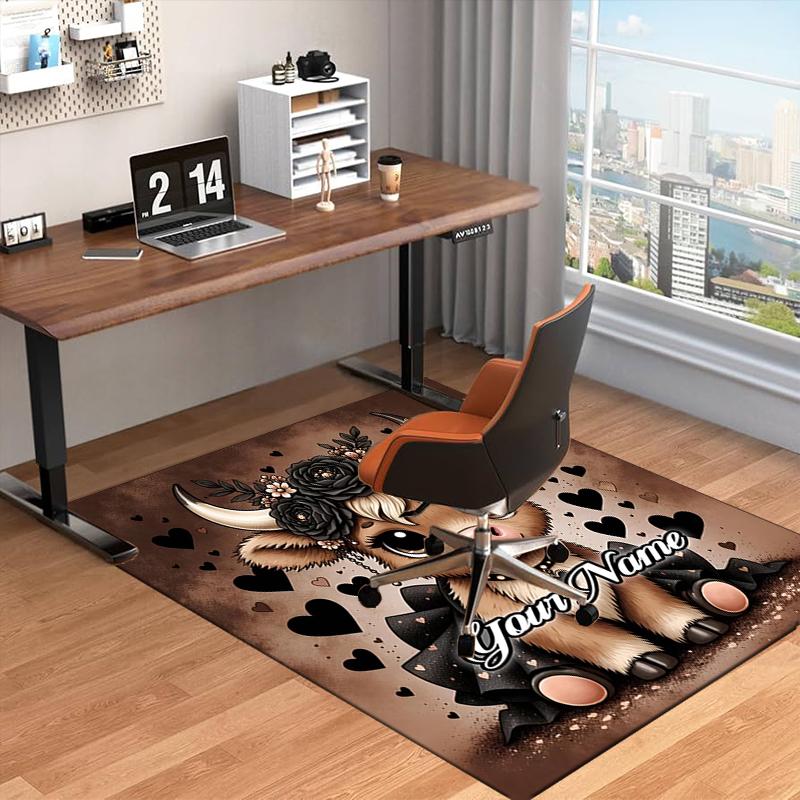 1PC Custom Name Cow Flowers Hearts Theme Floor Mat Ideal for Living Room, Game Rooms, Office, Bedroom, Office Floor Mat , Floor Mats for Home