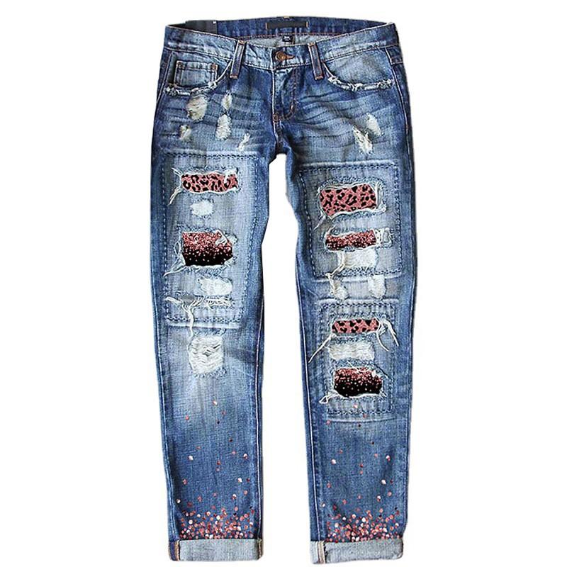 Womens Slim Fit Printed Denim Jeans Straight Leg Casual Daily Wear