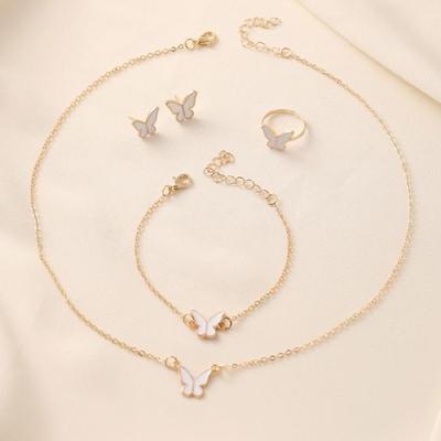 Contemporary Butterfly Necklace Bracelet Ring Earrings Jewelry Set Craftsmanship for Allergy Free Wear and Lasting Shine