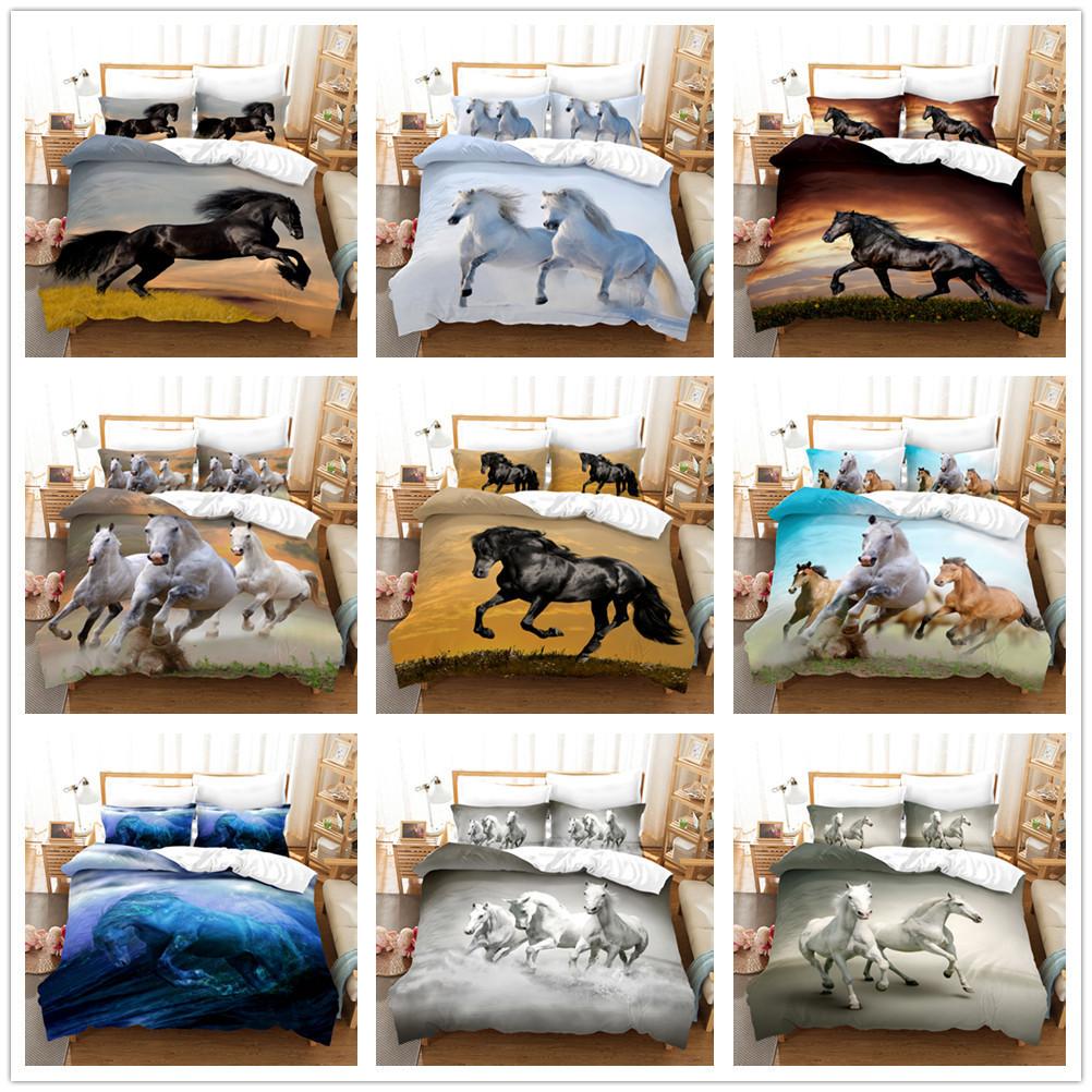 Animal Galloping Horse 3D Digital Printing Three-Piece Set, Home Textile Quilt Cover Pillowcase Two-Piece Set