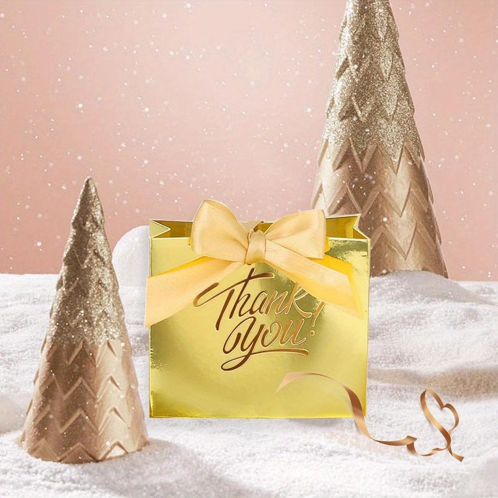 15pcs Small Luxury Golden Mini Gift Bags Paper Treat Boxes with Golden Bow Ribbon Bags for Wedding Favors Birthday Decorations Packaging