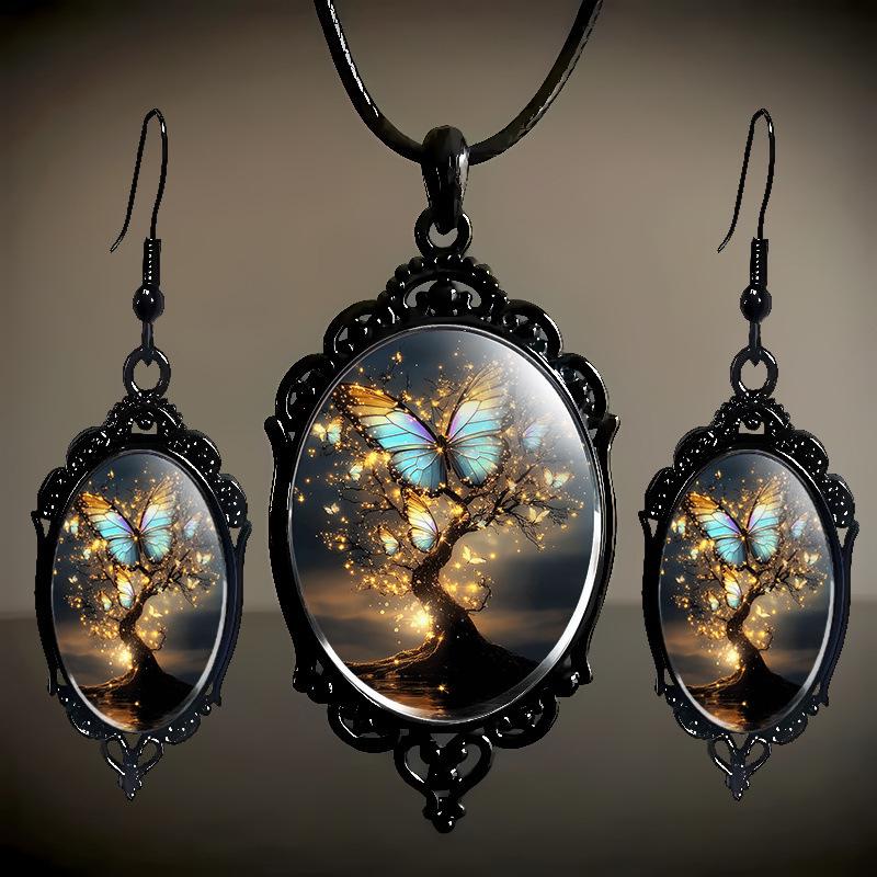 Schickes Glas-Anhänger-Ketten- und Ohrring-Set: Elegantes Romantisches Schmuckgeschenk