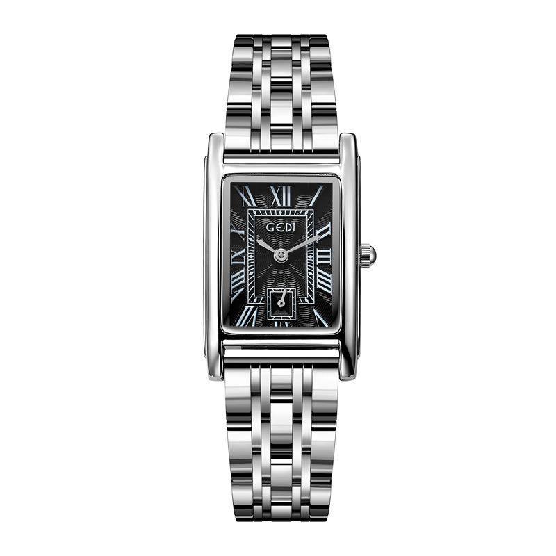 Creative Independent Second Hand Light Luxury Roman Scale Small Square Plate Waterproof Quartz Stainless Steel Retro Women'S Watch