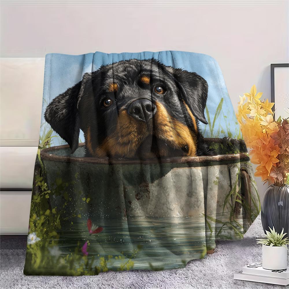 Rottweiler and Grass,pattern Flannel Blanket, High quality Comfortable for All Seasons, Home Decor, Warmth and Comfort, Perfect for Gifts.