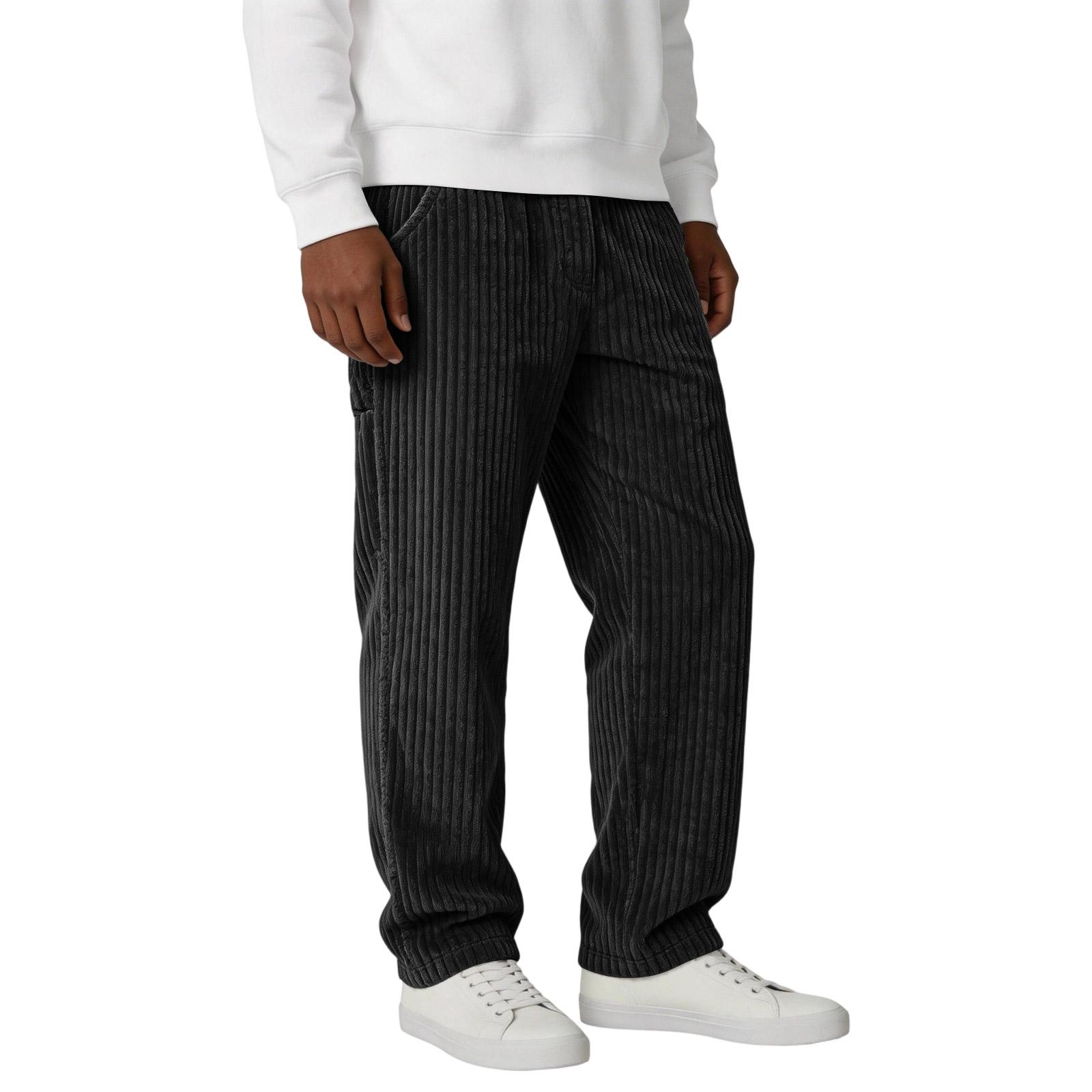 

Men s American- Casual Vintage Vertical Stripe Corduroy Pants - Men s Loose Straight-leg Multi-pocket Work Pants L чёрный