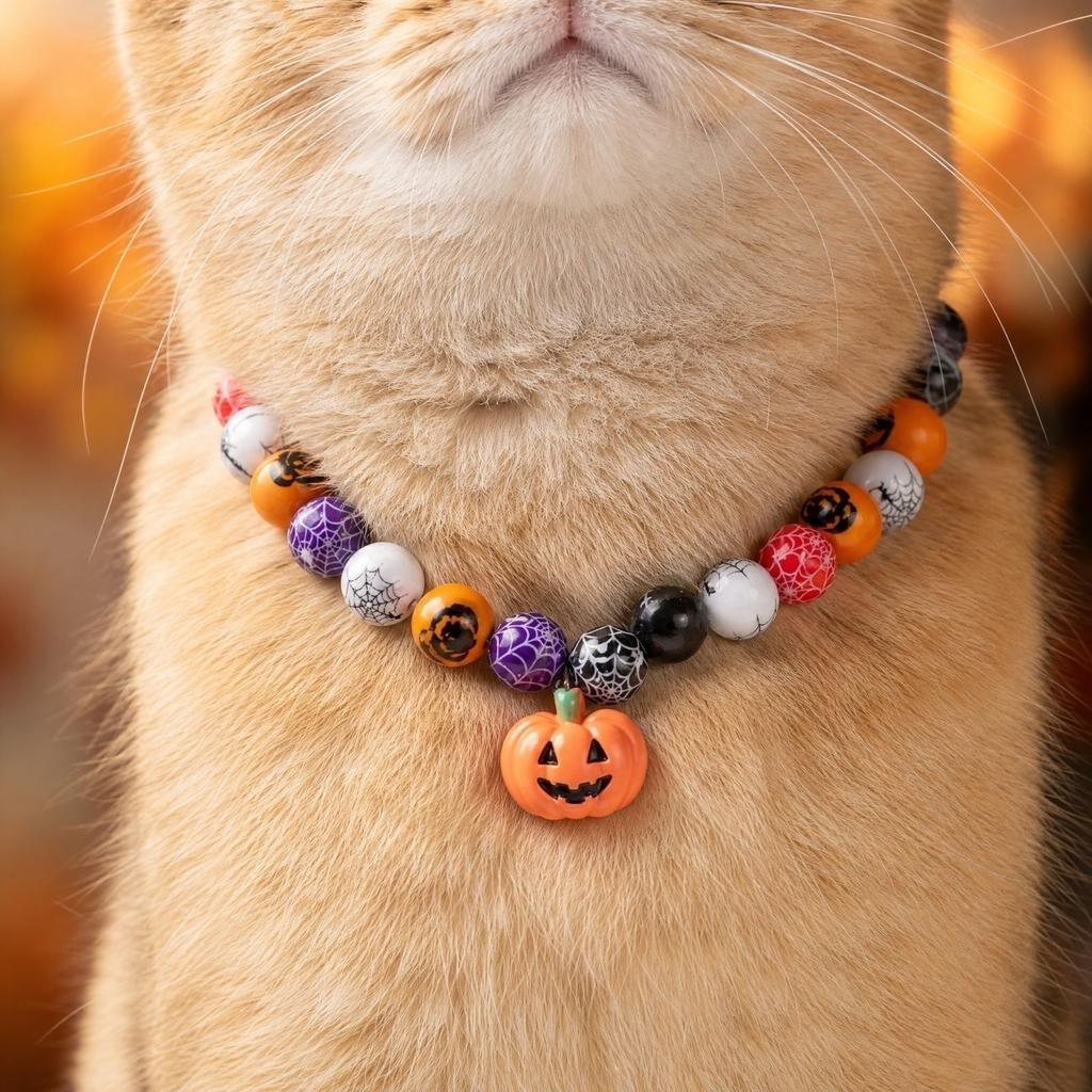 Pet Halloween Beaded Collar with Random Color Beads for Dogs Cats Festival Party