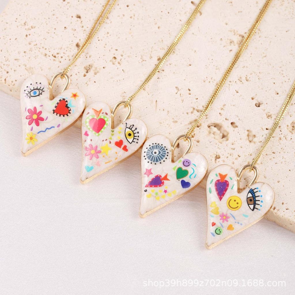 Devil's Eye Heart Pendant: Colorful Gold-Plated Necklace & Keychain