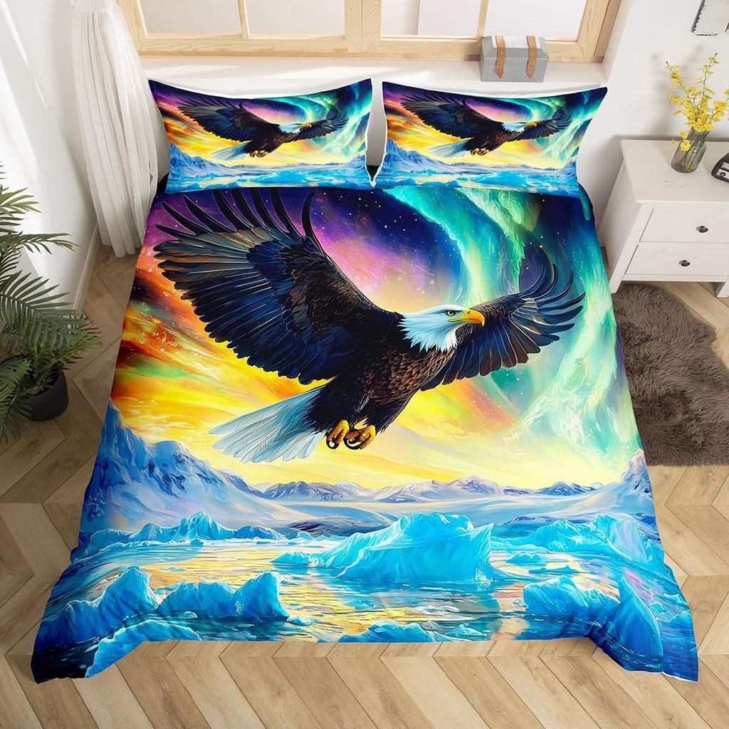 Cute Animal Duvet Cover Set Twin Queen Rabbit Fox Rustic Bedding Set, Starry Sky Galaxy Northern Lights Dreamy Comforter Cover