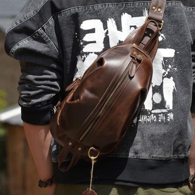 Ultralekka męska torba na klatkę piersiową Vintage z redukcją obciążenia, wierzchnia warstwa skóry bydlęcej, jedno ramię, torba typu cross bag, swobodna, męska torba ze skóry naturalnej