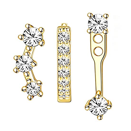 3Pcs Women Earrings, Shiny Cubic Zirconia Inlay Ear Studs, Lightweight Zinc Alloy Stacking Layered Ear Clip Stud Earrings золотистый