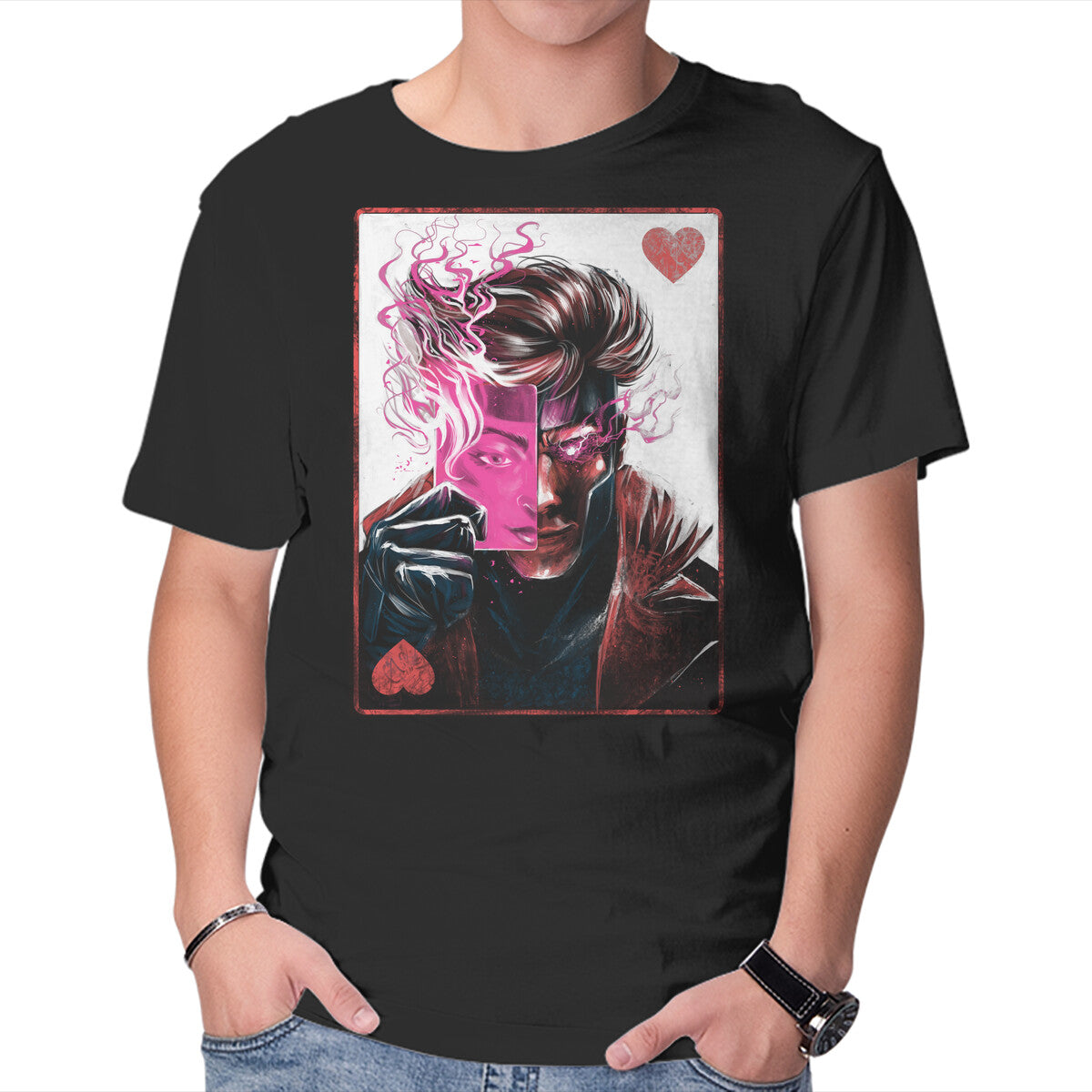 Unisex Crew Neck T-Shirt Ace Of Hearts Graphic Short Sleeve Casual Tee M