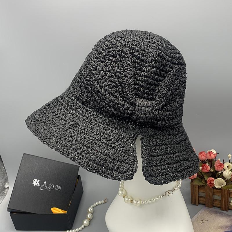 Big Brim Bow Bucket Hat Foldable Visor Beach Hat Small Edge Split Straw Hat Summer Sun Protection
