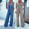 Stylish European & American Women's V-neck Backless Denim Jumpsuit