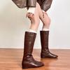 Retro okrągły nosek wewnętrzne podwyższenie temperamentowe botki jesień i zima 2025 nowe wszechstronne cienkie botki wysokie botki botki damskie