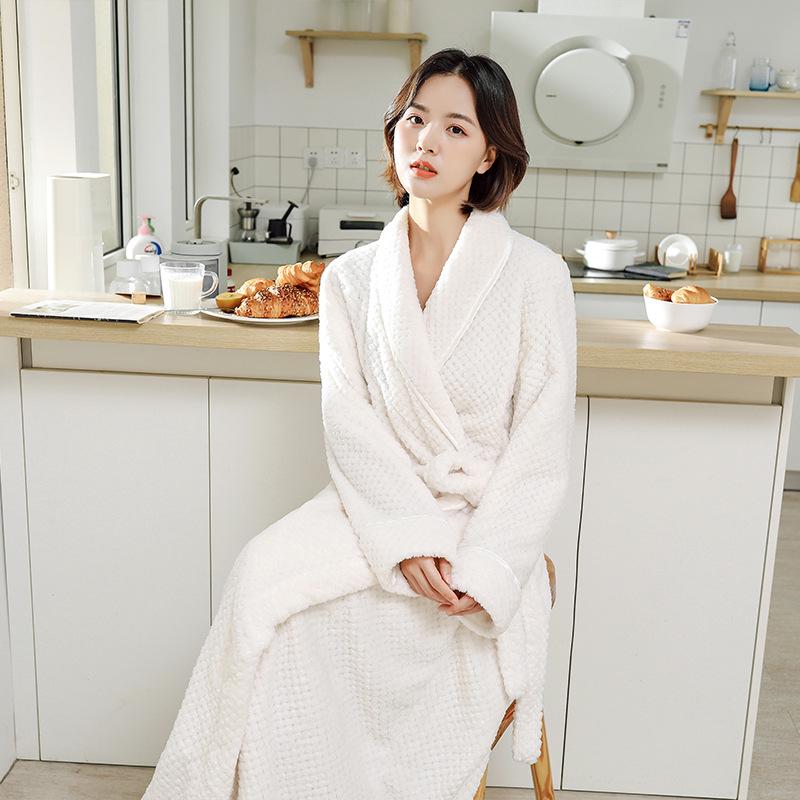 Extra Plush Double-Sided Coral Fleece Bathrobe - Unisex, Plus Size, Ultra Long & Thick for Autumn/Winter
