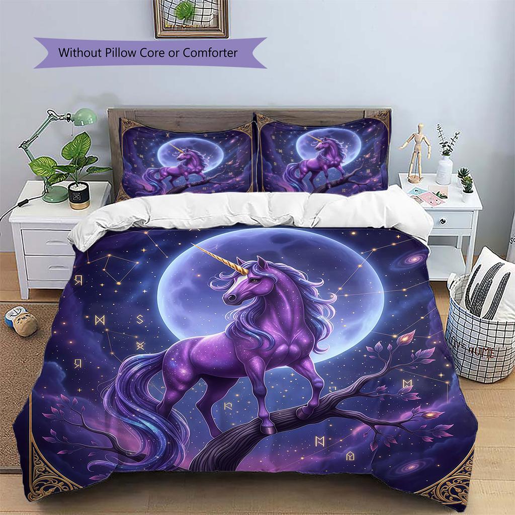 Purplemythicalcreature Pattern Bedding Quilt Set Quilt Cover Pillowcase Home Decoration Birthday Gift (1 * duvet cover + 2 * pillowcase, without core)