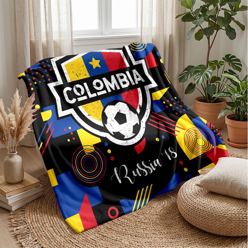 Colombia Football Printed Flannel Blanket Skin Friendly Warm Decorative Throw for Indoor Couch Bed Daily Use
