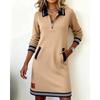 Fall Winter Women's Casual Color Block Dress Zip Collar Long Sleeve Pockets Dress European American Style