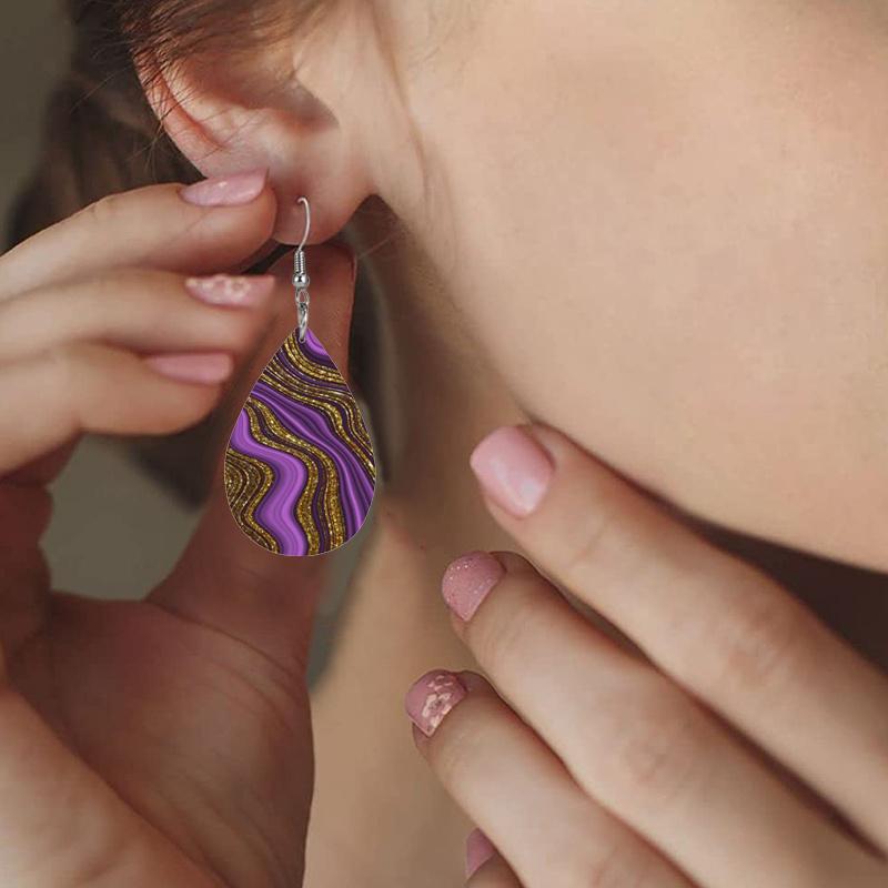 Abstract Purple Water Flow Pattern PU Leather Earrings  Lightweight Earrings Trendy Female Earrings Fashion Earring Jewelry for  Parties Gifts