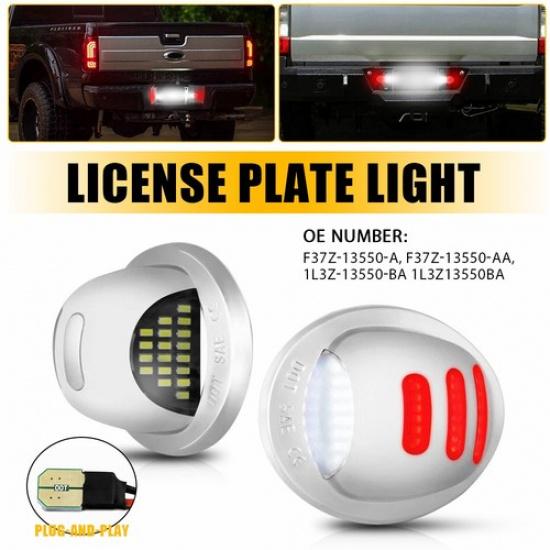 Chrome 2PCS LED Rear License Plate Light Lamp Red For White 1990-2014 Ford F-150