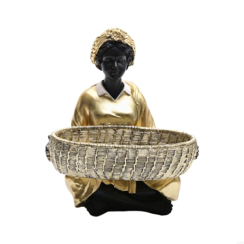 

62KD Resin Statue Storage Basket Abstract Sculpture Art Figurine for Desktops Decors