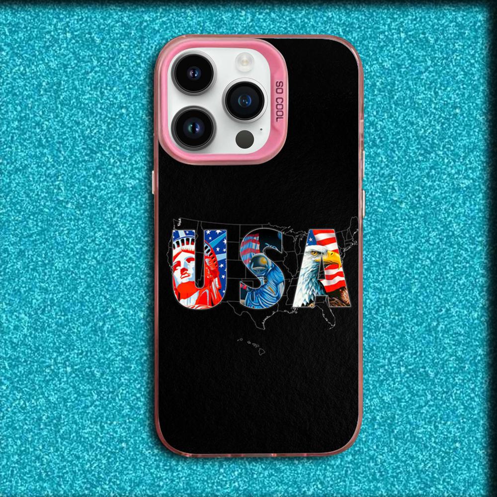 America USA Flag Phone Case For iPhone 16,15,14,13,12,11,Mini,Pro,MAX Pink Matte Silicone Cover