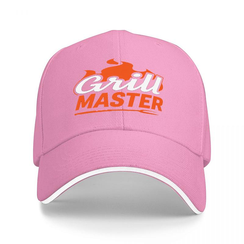 Grill Master Logo Baseball Cap Black with Orange and White Design Classic Adjustable Hat for Outdoor Cooking Enthusiasts