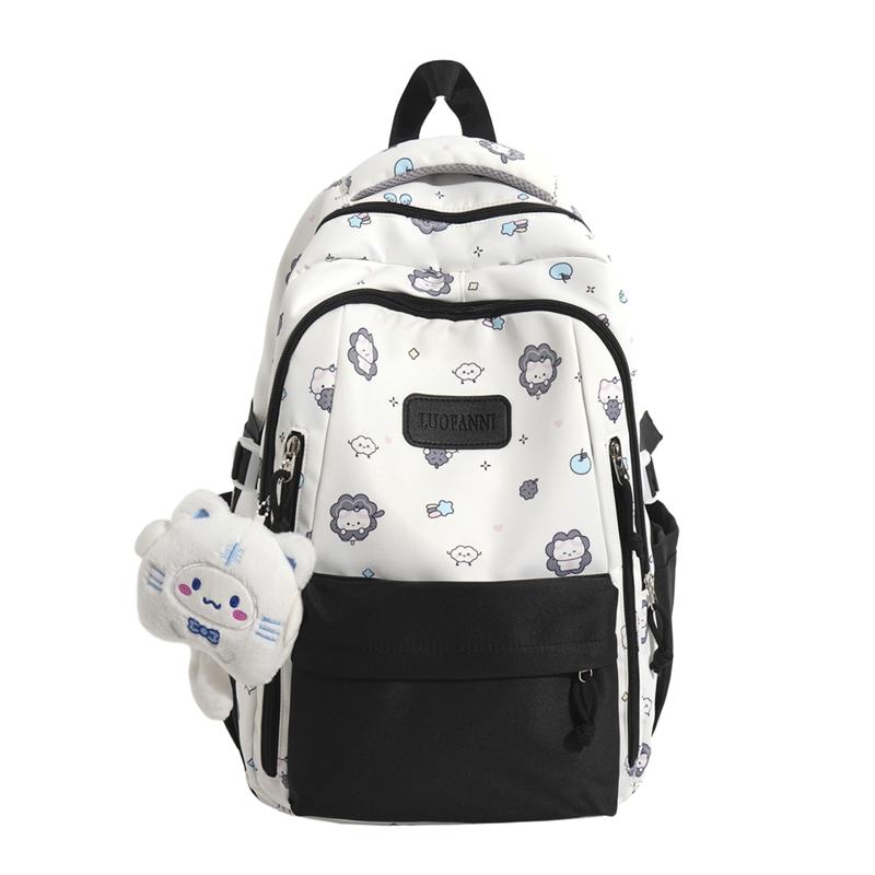 Color Block Cartoon Backpack Commuter Large Capacity Schoolbag Women's Lightweight Backpack