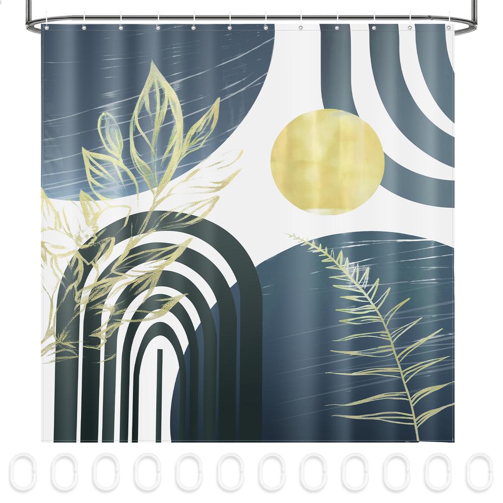 Aesthetic Abstract Arch Shower Curtain Machine Washable Waterproof Sun Arch Bath Curtain for Bathroom Dormitory Living Room