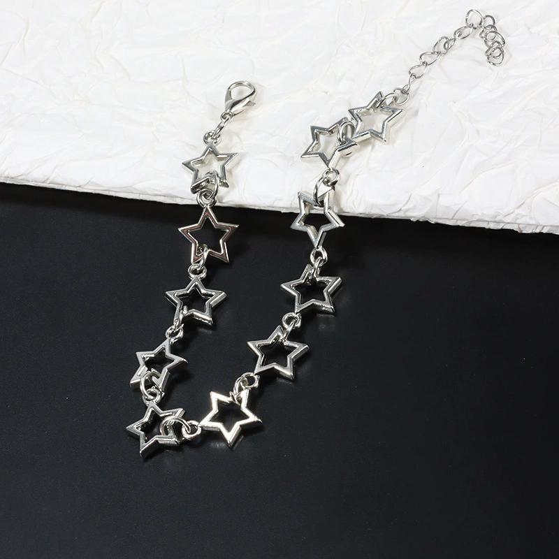 Five Pointed Stars Charm Bracelet Vintage Silver Color Pentagram Chain Bracelets For Women