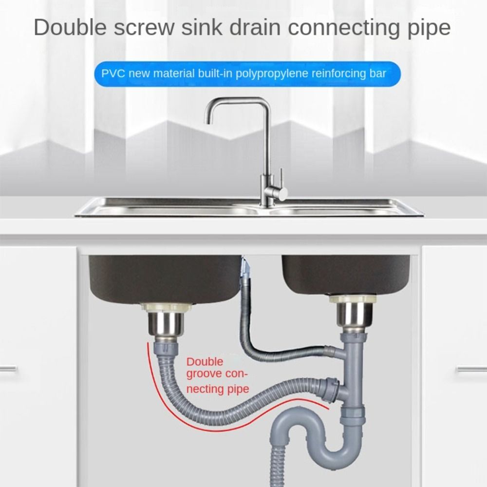 1m Drain Pipe Double Screw Oral Extension Hose Fittings Tightness Flexible Sink Drain Kitchen Sink