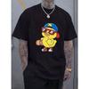 Men's Happy Duck Cartoon Print, Trendy Long Sleeve Crew Neck T-Shirt