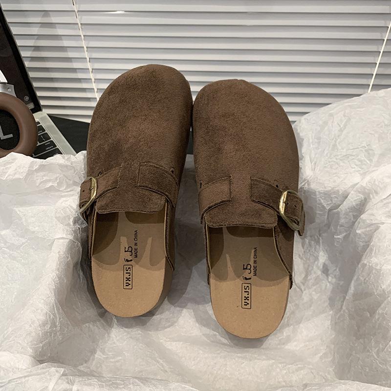 French Retro Soft-soled Bag Head Half Slippers for Women's Outer Wear 2025 Autumn New One-pedal Thick-soled Boken Half Slippers