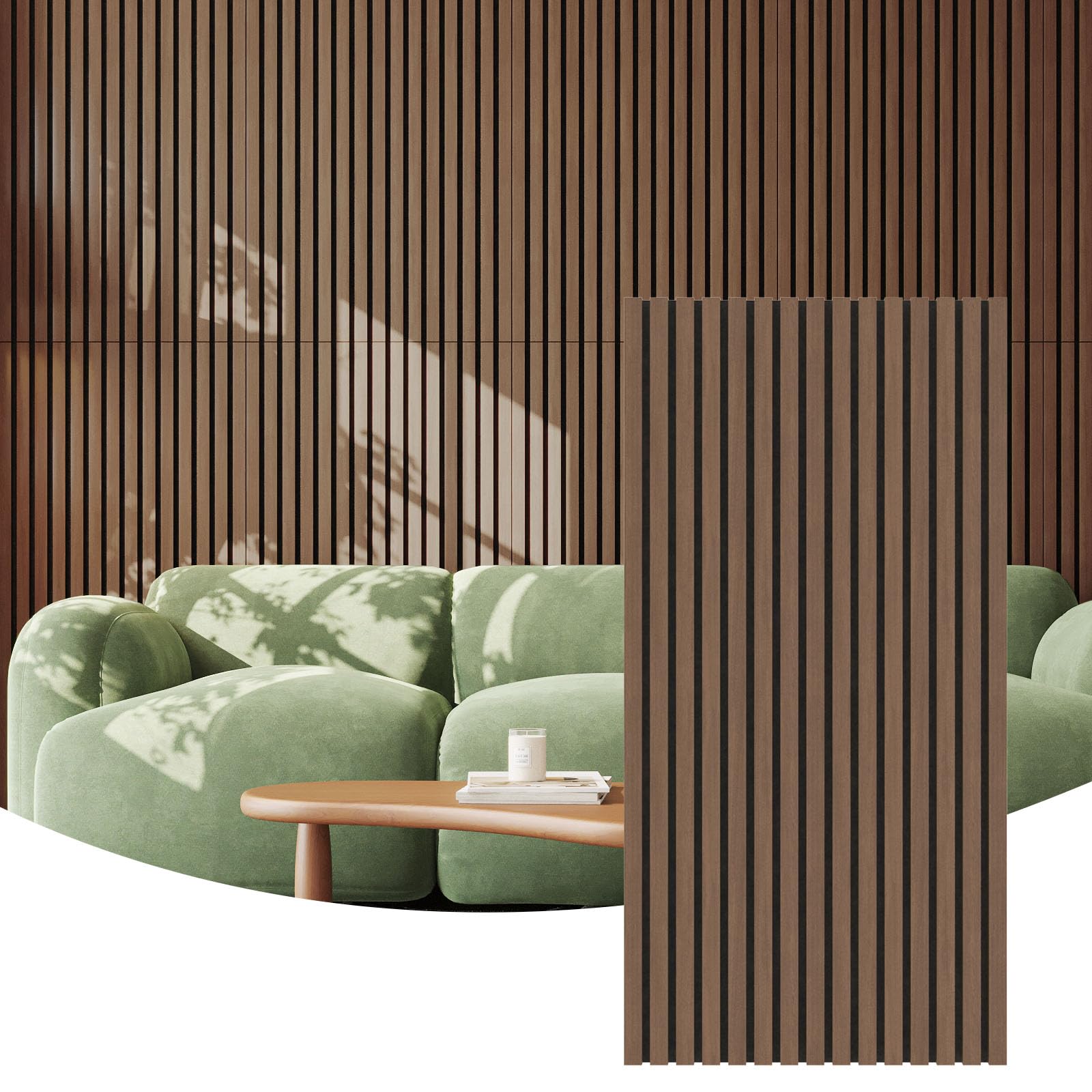 

Set of 2 Wood Sound-Absorbing Panels, 3D Fruit-Shaped Wood Slats, for Decorative Soundproofing. High sound absorption performance and elegant design.