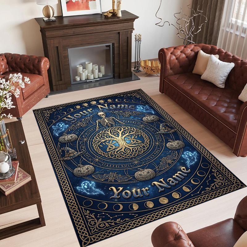 Witchcraft Theme Crystal Velvet Rug Personalized Custom Name Text Soft Floor Mat Home Decor