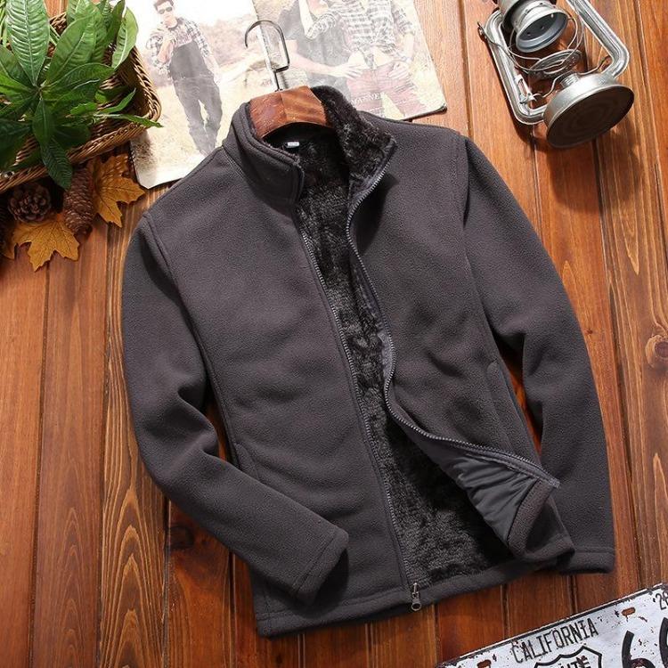 

Warm Thick Winter Polar Fleece Jacket Coral Solid Color Sweater Coat XXXL