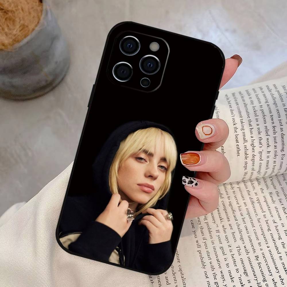 B-Billie Eilish Singer Phone Case For iPhone 17,16,15,14,13,12,11 Plus,Pro Max,XS,Soft Silicone Black Cover