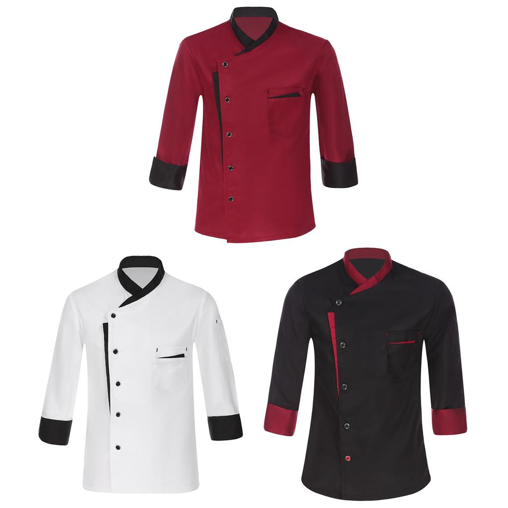 Mens Womens Long Sleeve Chef Jacket Kitchen Restaurant Hotel Work Uniform Unisex Contrast Color Cooks Coat