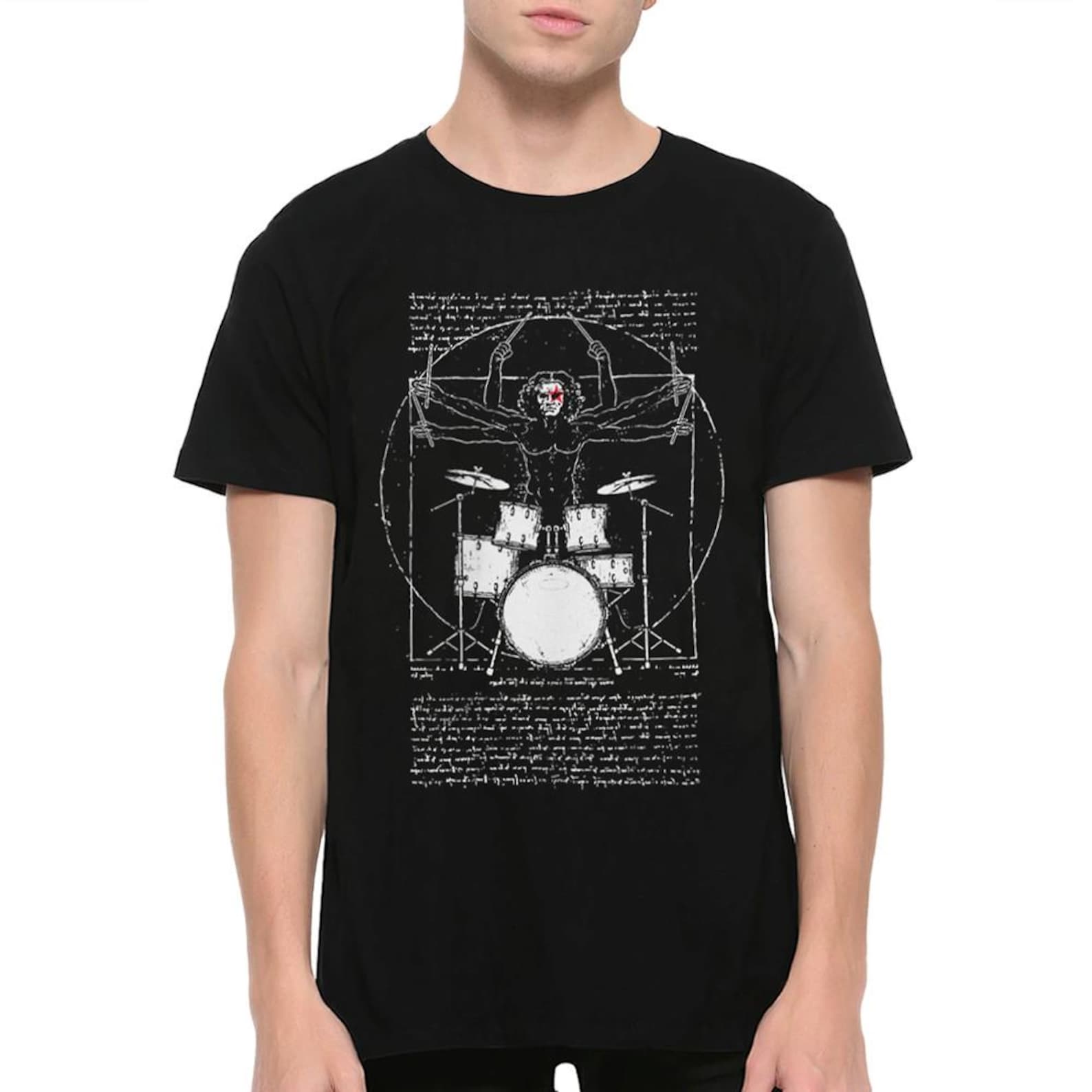 Vitruvian Drummer Man Rock T-Shirt, Men s and Women s Sizes 4XL