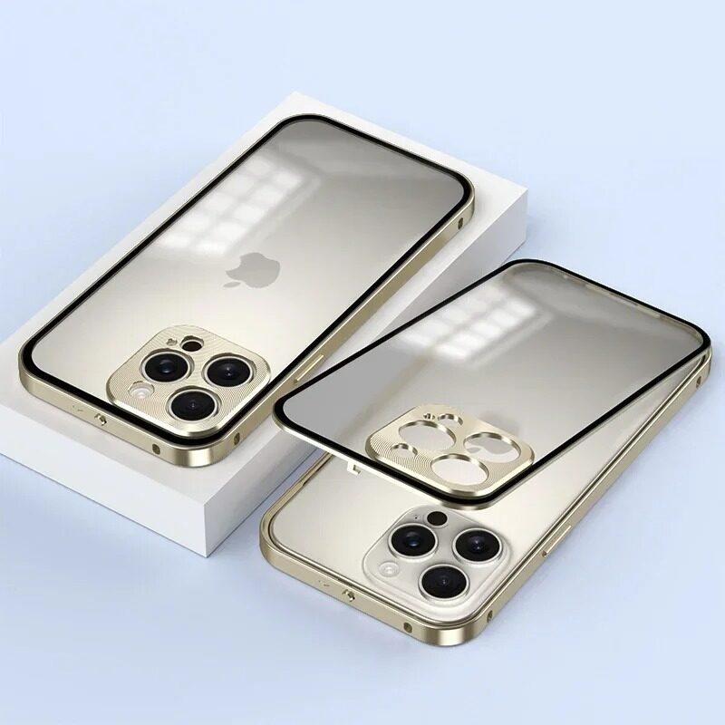 Magnetyczne Etui do iPhone 16 Pro Max 15 14 Plus 13 12 Magsafe Metalowa Sprężyna Odporne na Wstrząsy Stop Aluminium Ochrona Obiektywu Matowe Plecy Zderzaki Telefonu