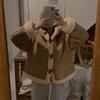Korea Chic Winter Retro Loose Coat Women Y2k Horn Buckle Fur Brown Lamb Wool Jackets 2000s Long Sleeve Hooded Outerwear Clothes