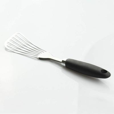 304 Edelstahl Fischwender, Rutschfester Ergonomischer Griff Geschlitzter Wender, Schwarz