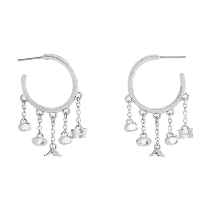 COACH Charm Hoop Brass Plated Earrings Women's Silver