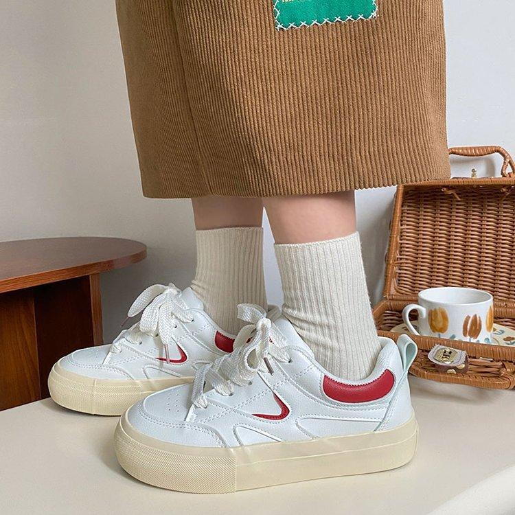 Spring New White Shoes Women's Preppy Style Flat Low-Top Korean Style Leather Canvas Shoes Hong Kong Style Sports Women's Shoes