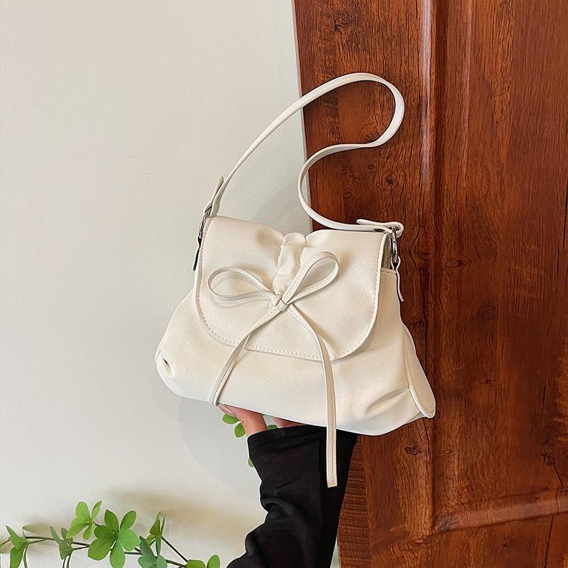 Simple casual bucket bag women's fashion shoulder bag summer niche bow messenger bag